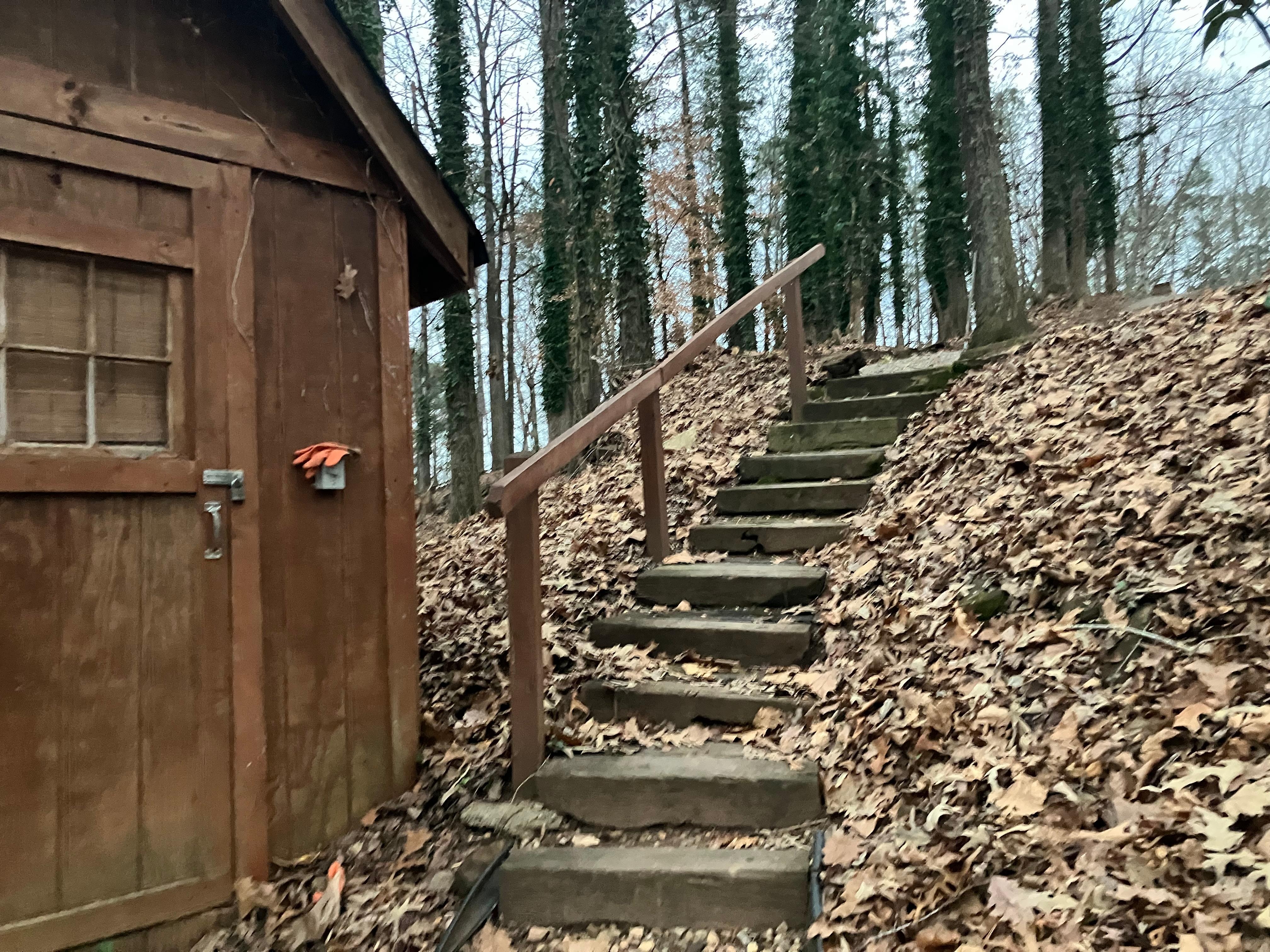 Steps down to the front door.
