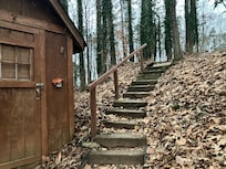 Steps down to the front door.