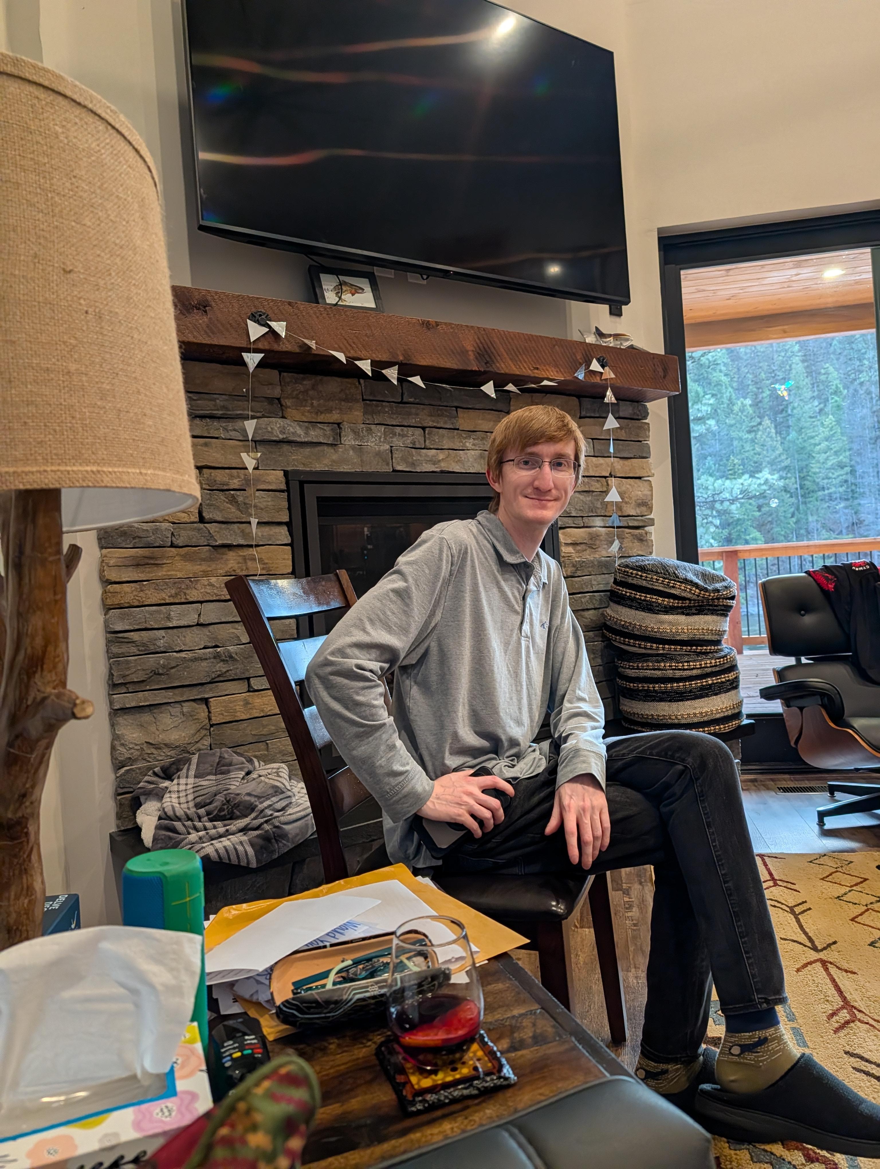 Hanging out by the fireplace