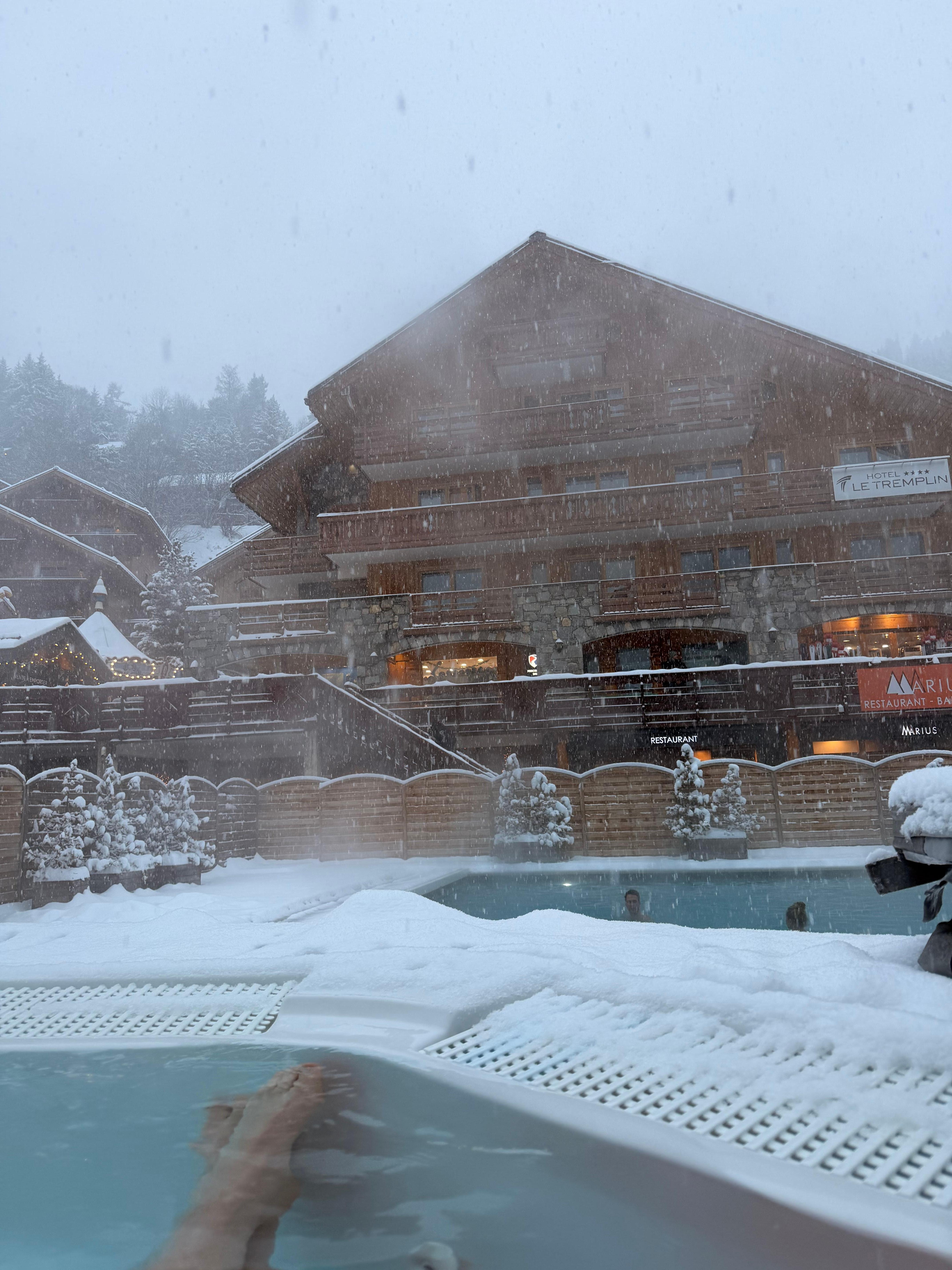 View from the hot tub in the snow