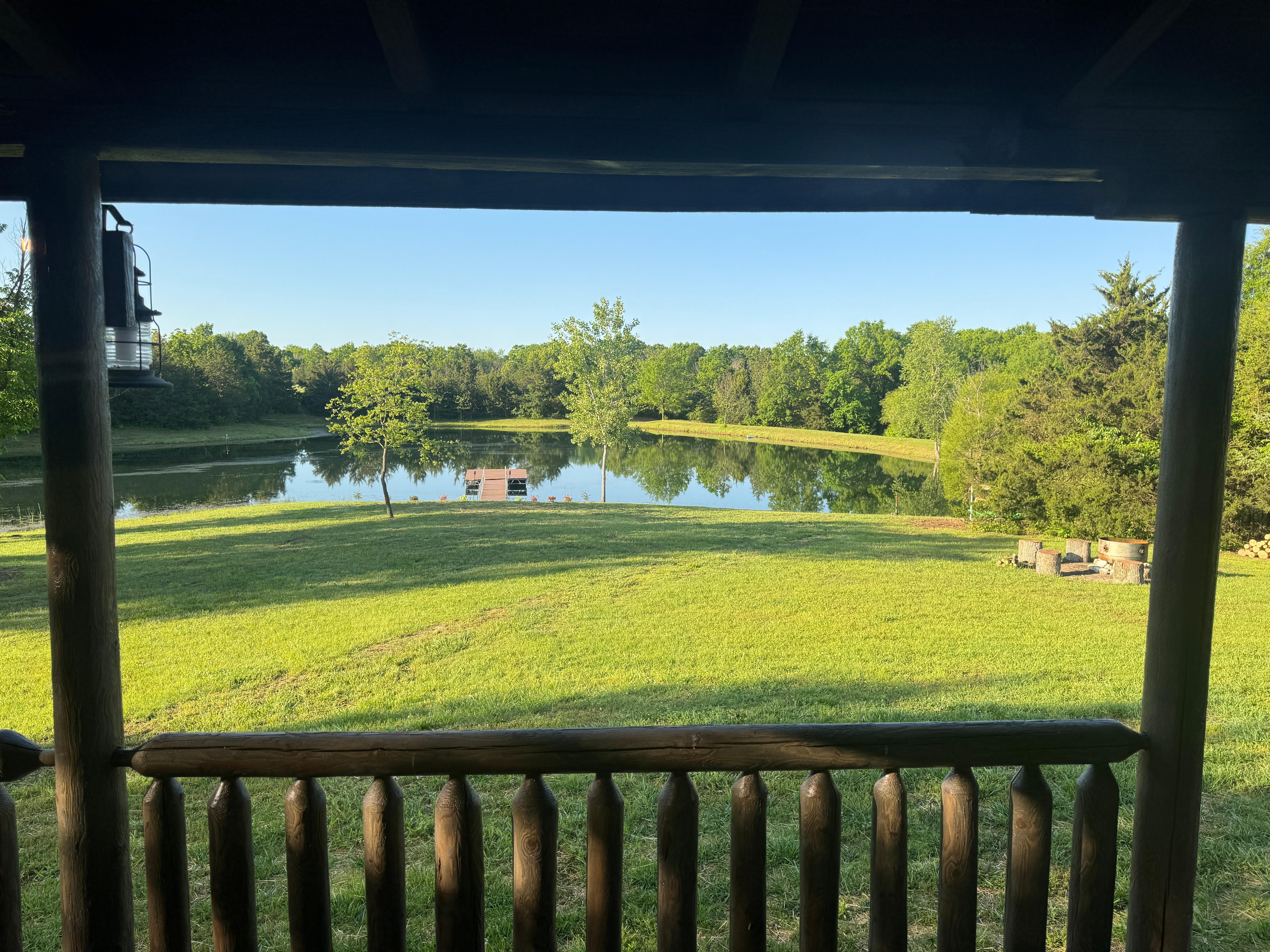 View from the back covered porch where I spent time every morning in the double rocker/swing. 