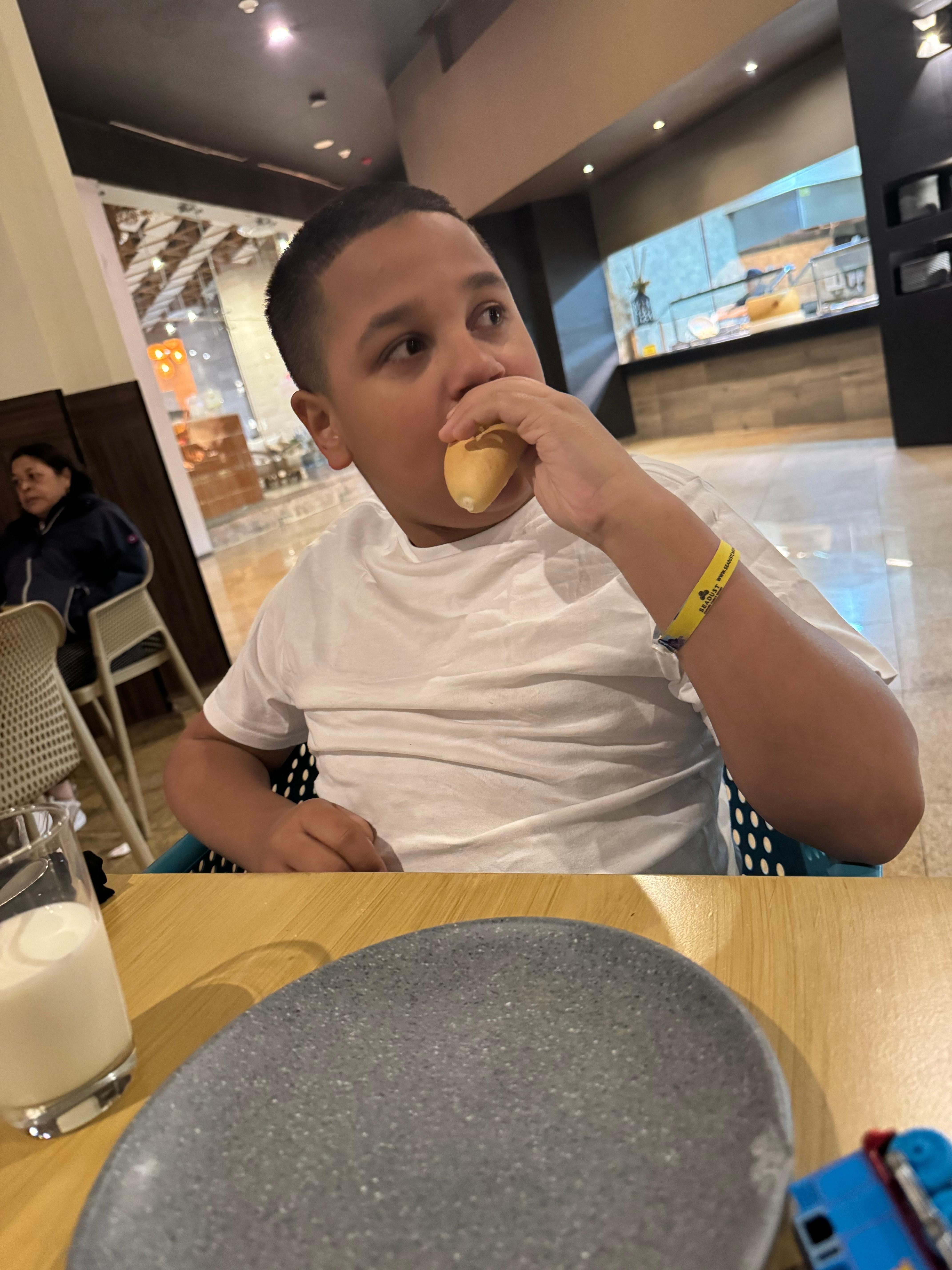 My son survived this trip of bread, milk, banana and yogurt. 