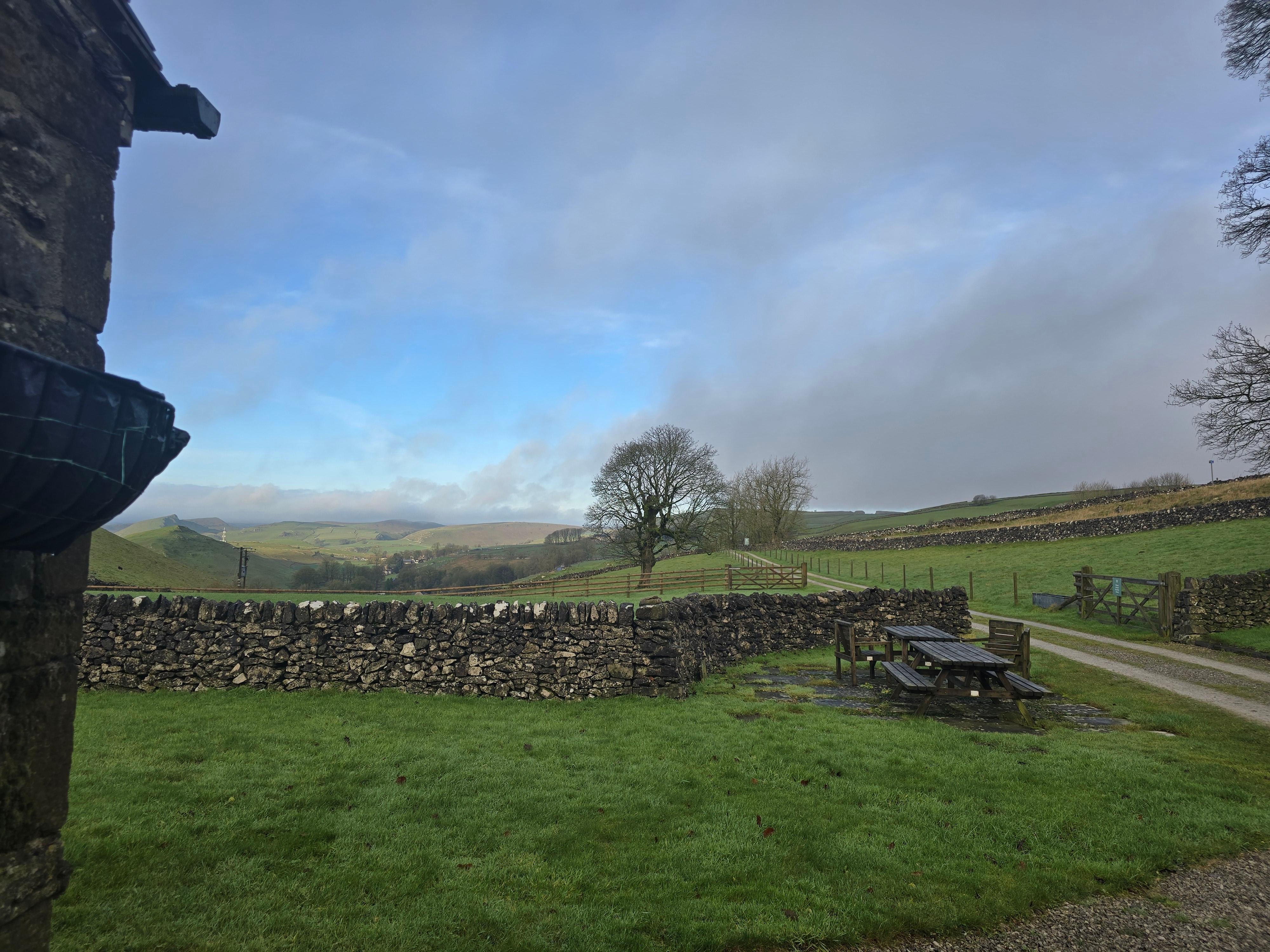 View out of the front door of the cottage.