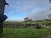 View out of the front door of the cottage.