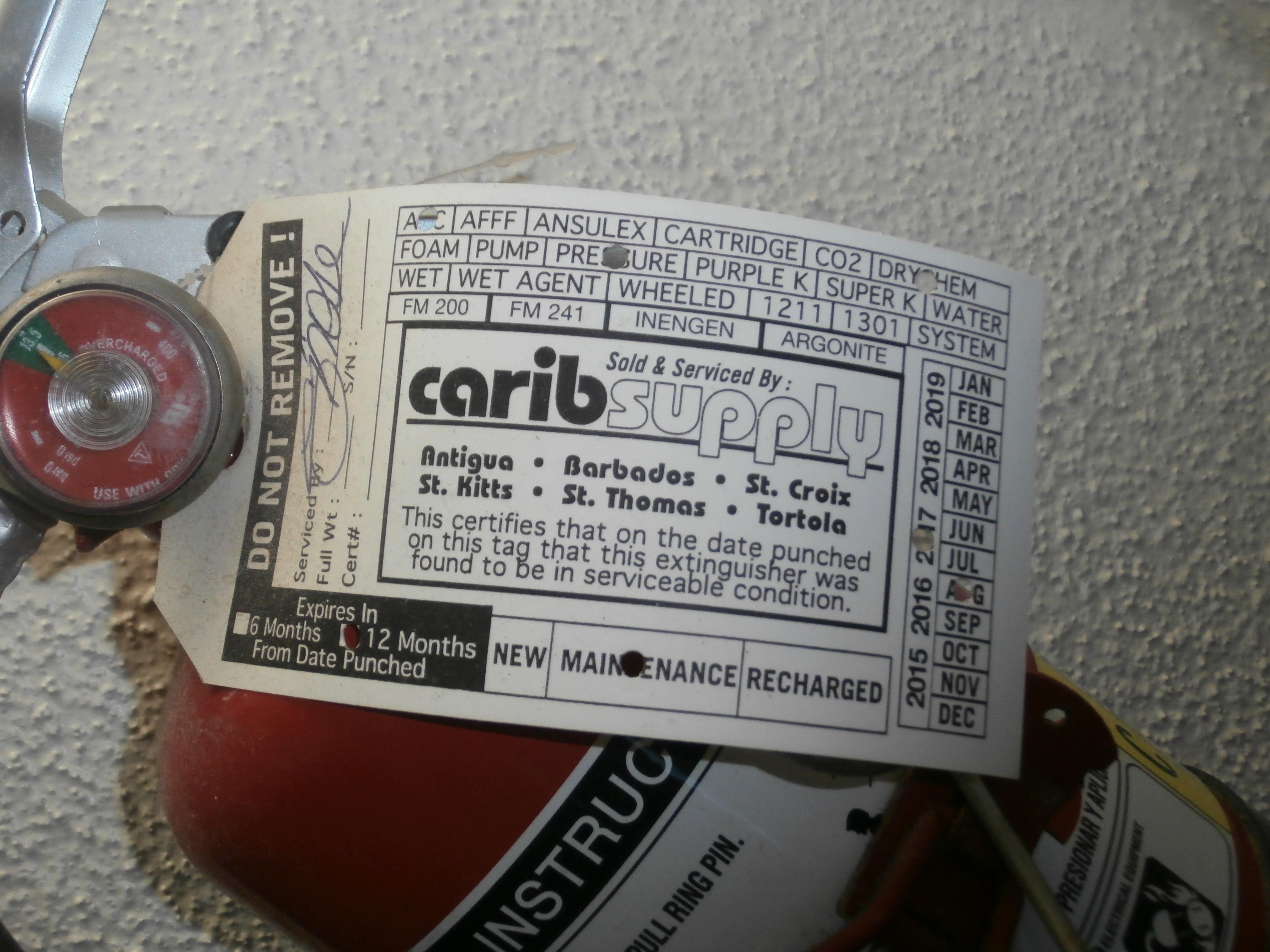 Fire extinguisher expired August 2017.