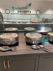 Sausage, pancakes, and other breakfast items