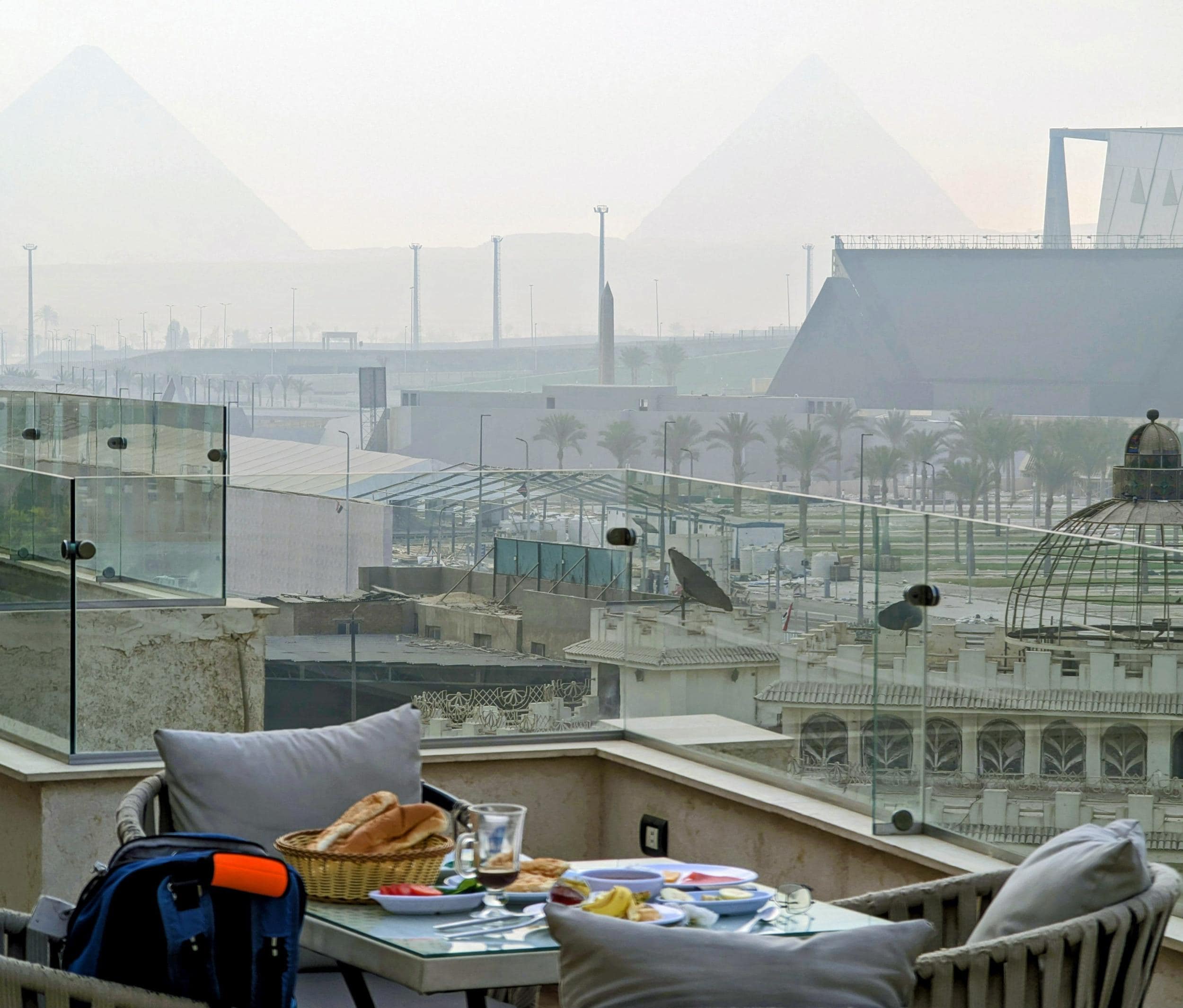 Breakfast view of pyramids