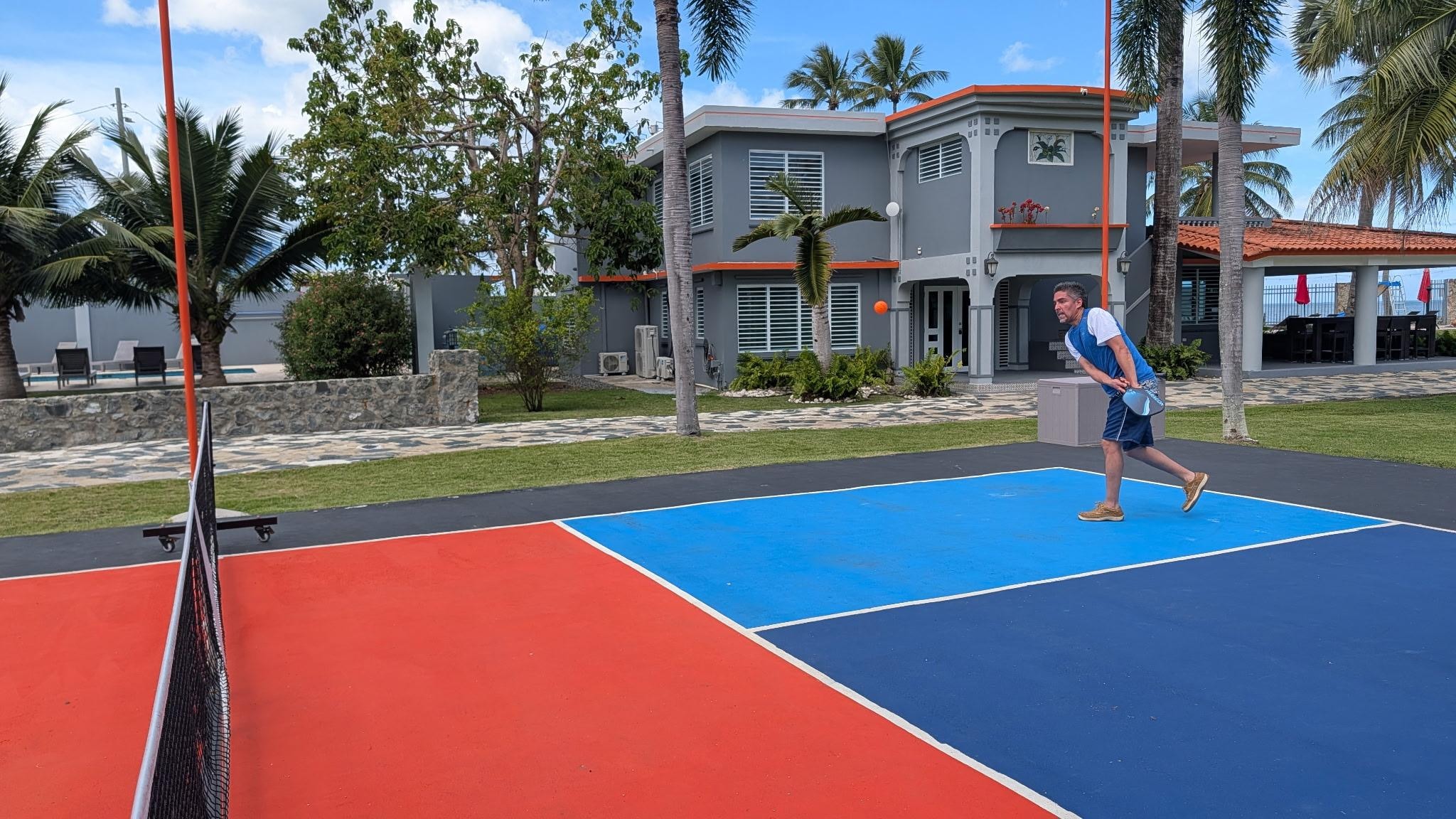 Pickle ball court and beach house view.