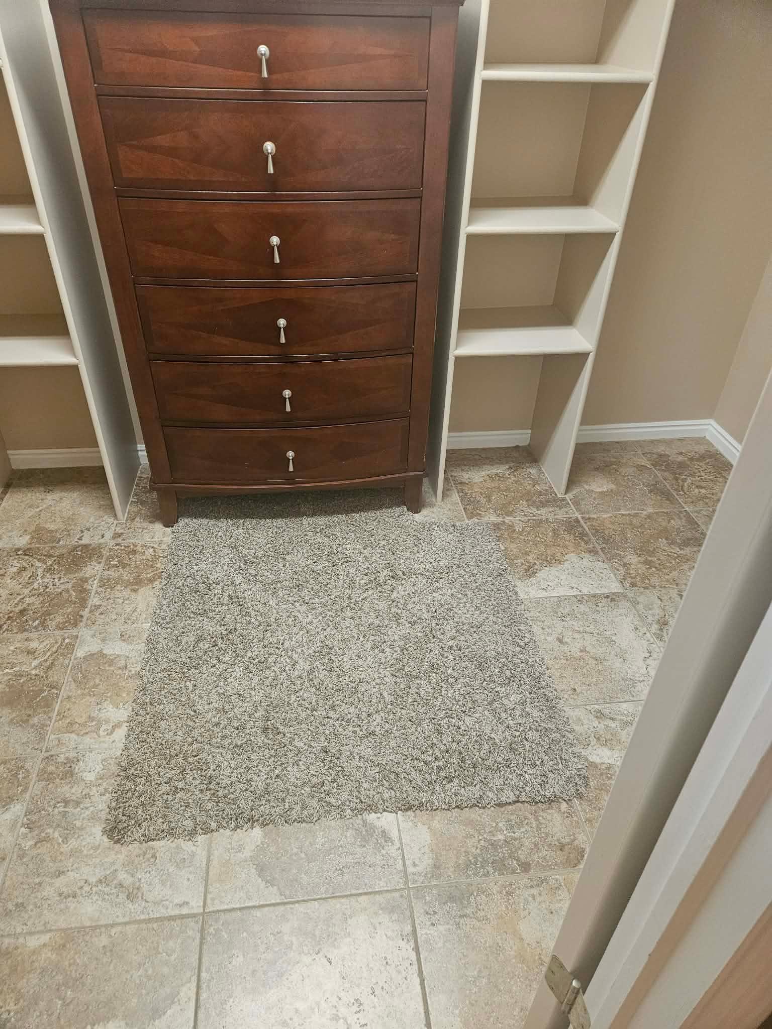 Carpet remnants as rugs. 