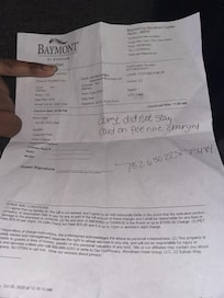 This is the receipt and note from the lady at the front desk