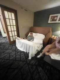 Pull out couch when my son tried to sit on it. You can see it collapsed and couch came up