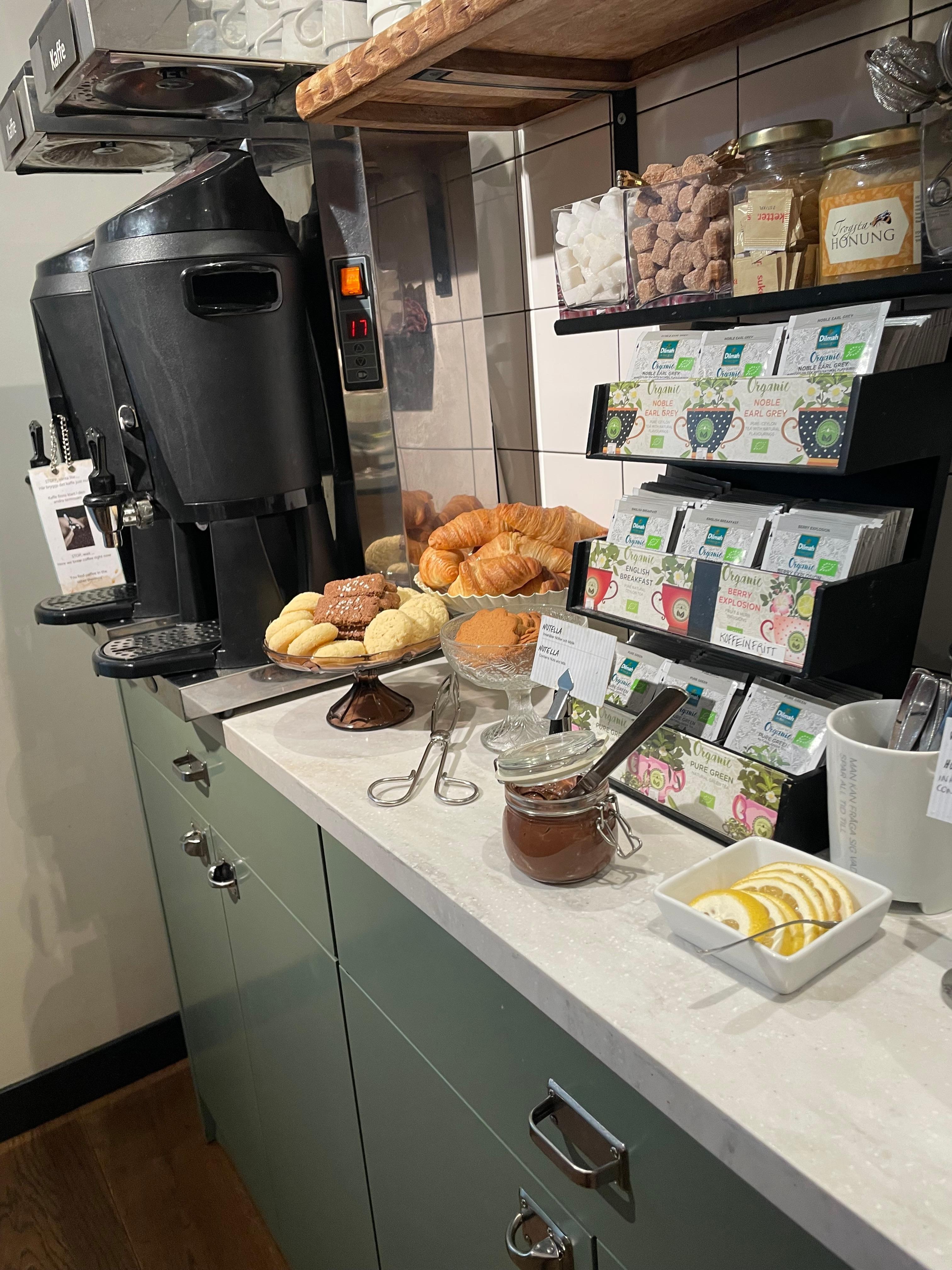 Väldigt bra utbud på te, kaffe eller choklad 