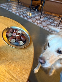 Willow got some sausages in one of the on-site pubs!