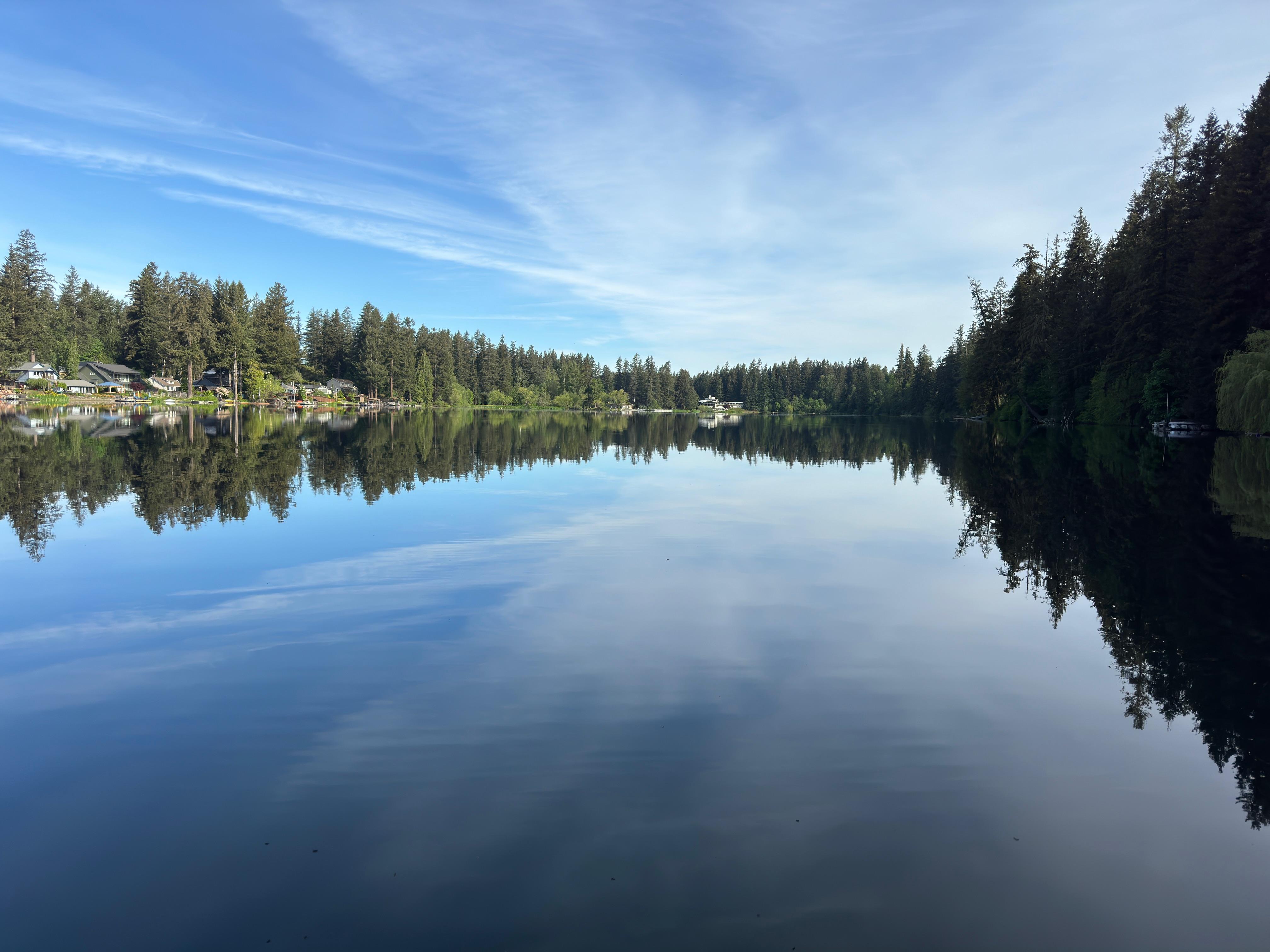 The lake at 8 AM from the beautiful private dock.