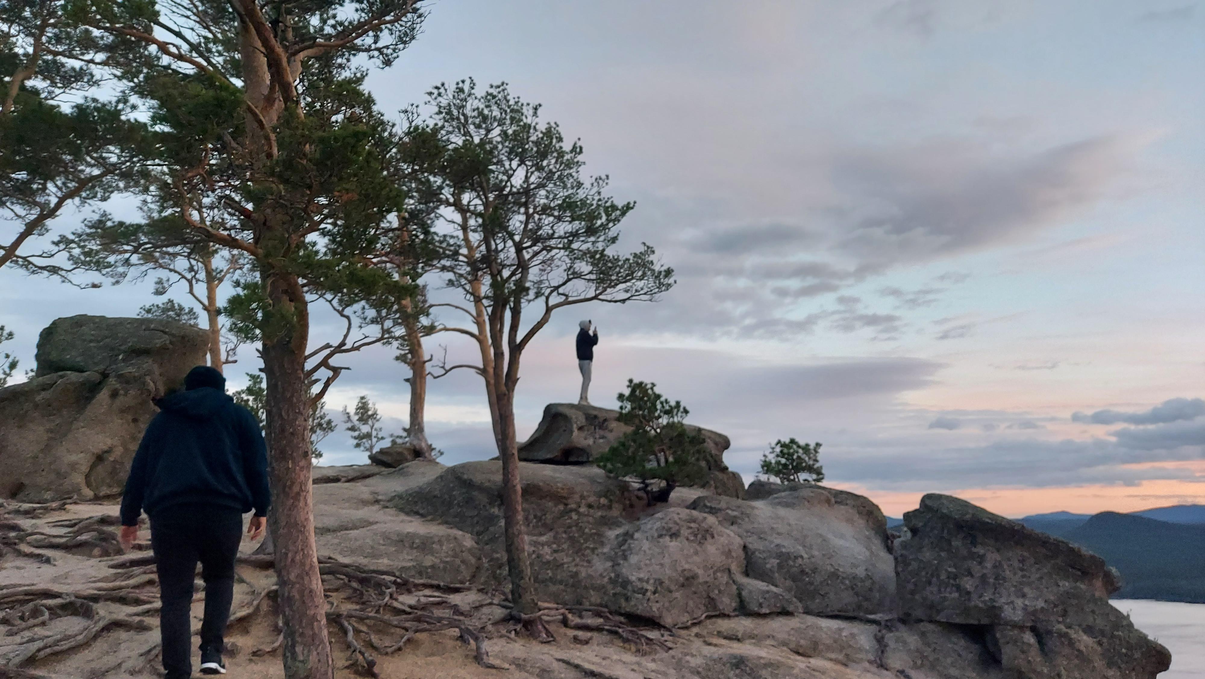 Hiking a hill.