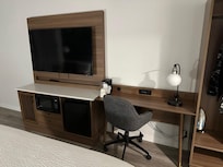 Desk and huge TV. Does anyone use TV's anymore?