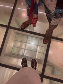 Glass floor at the rooftop restaurant.
