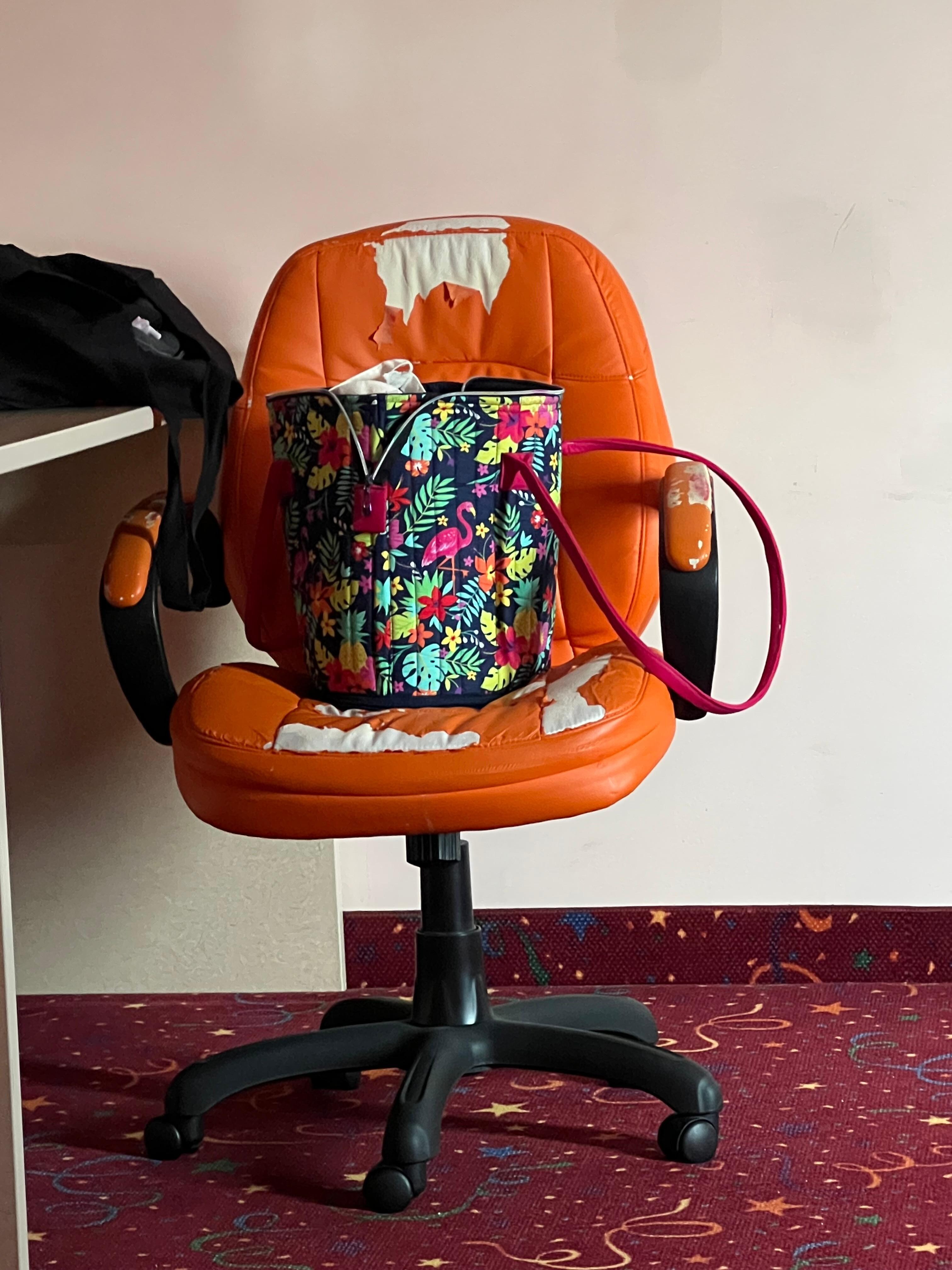 The chair at the desk, slightly tattered haha 