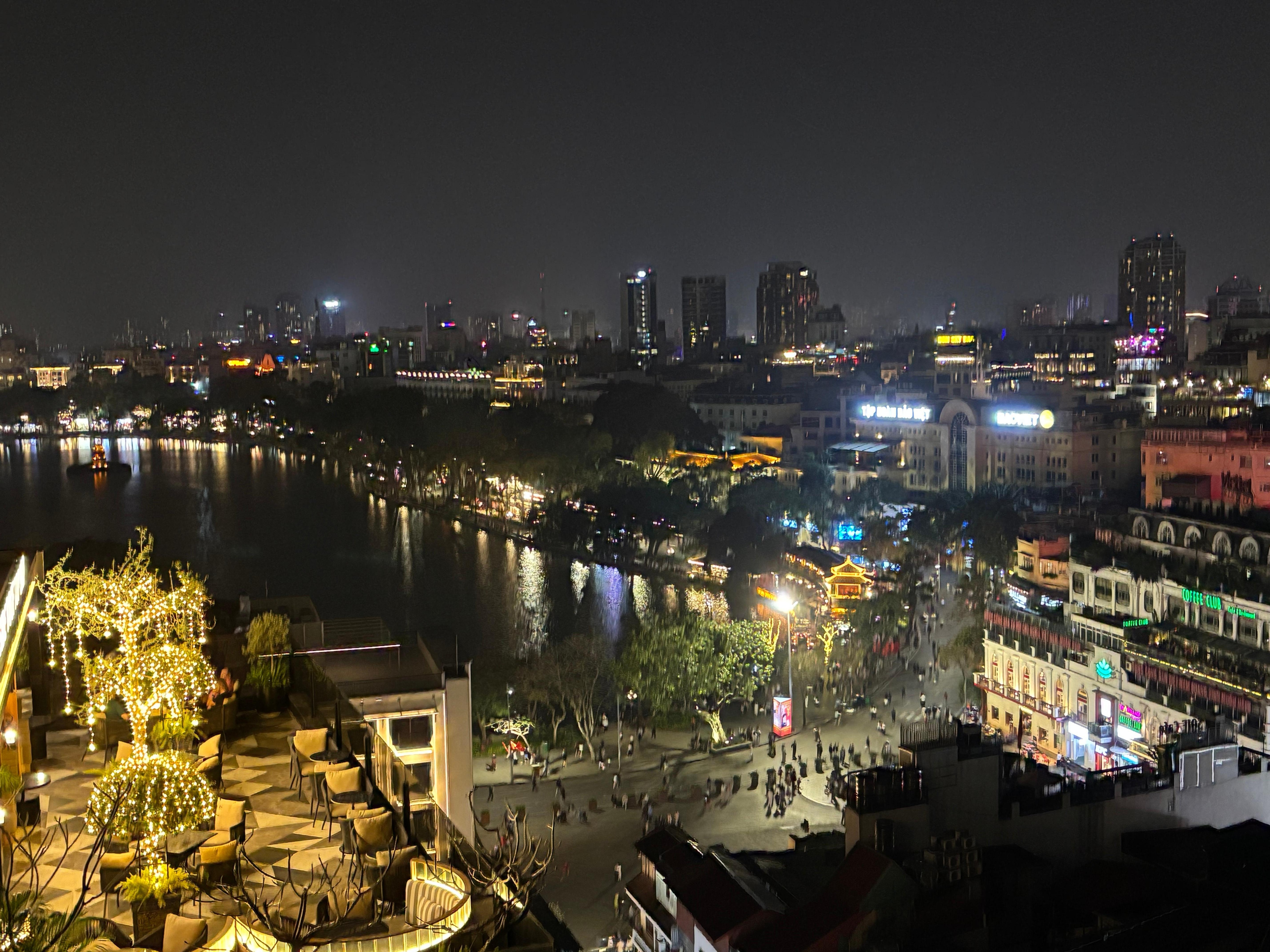Hanoi at night from the rooftop bar. 