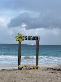 Ds beach right out the back path. Fun people, good drinks. Flight platform to see the planes .