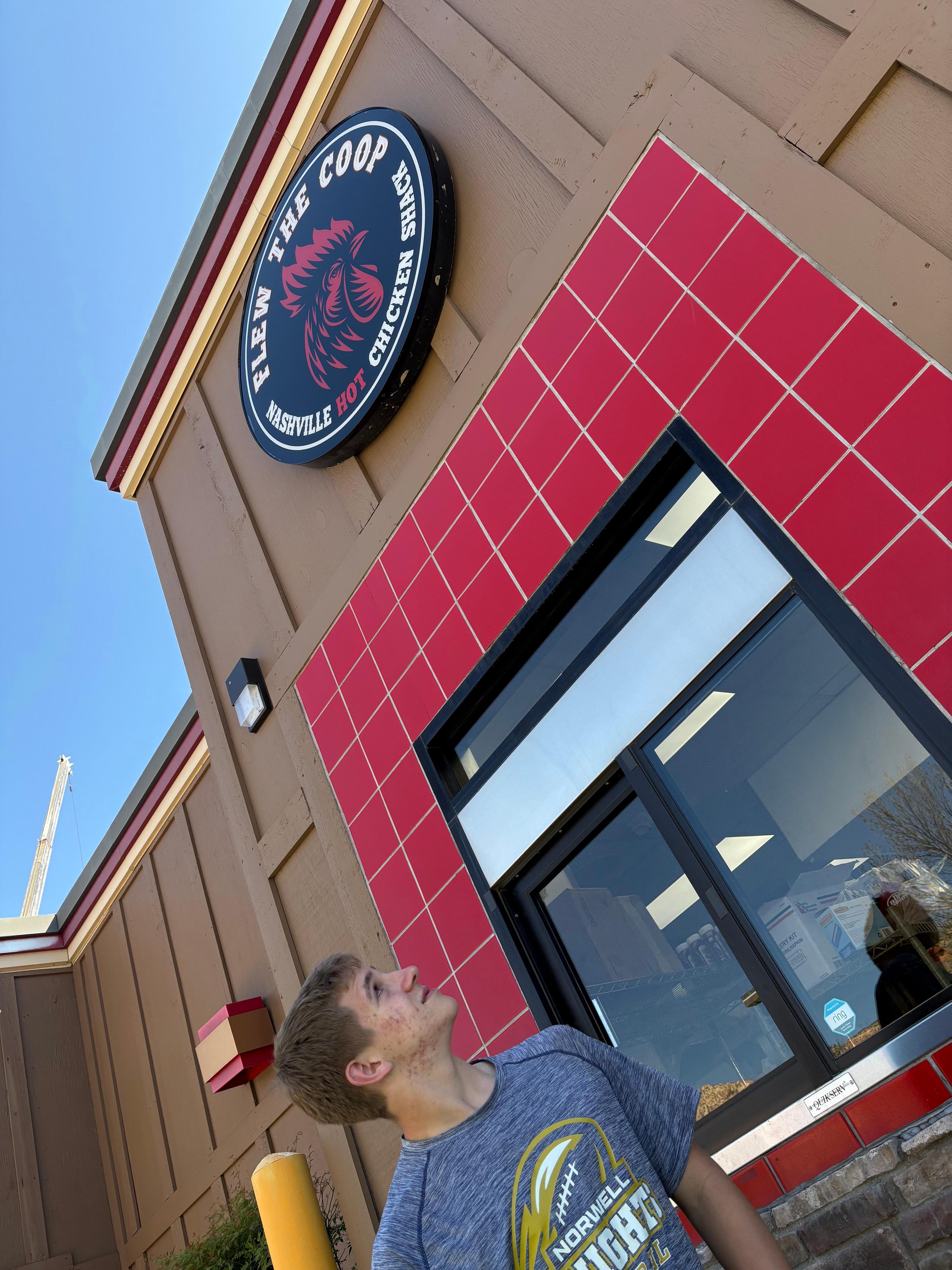 Flew the Coop restaurant, easy 5-min walk from condo.