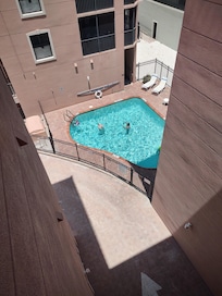 The pool was nice but very small and needed a shallow spot for children. Maximum capacity of the pool is 10.