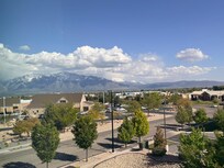 View from window to West Jordan Landing shopping center