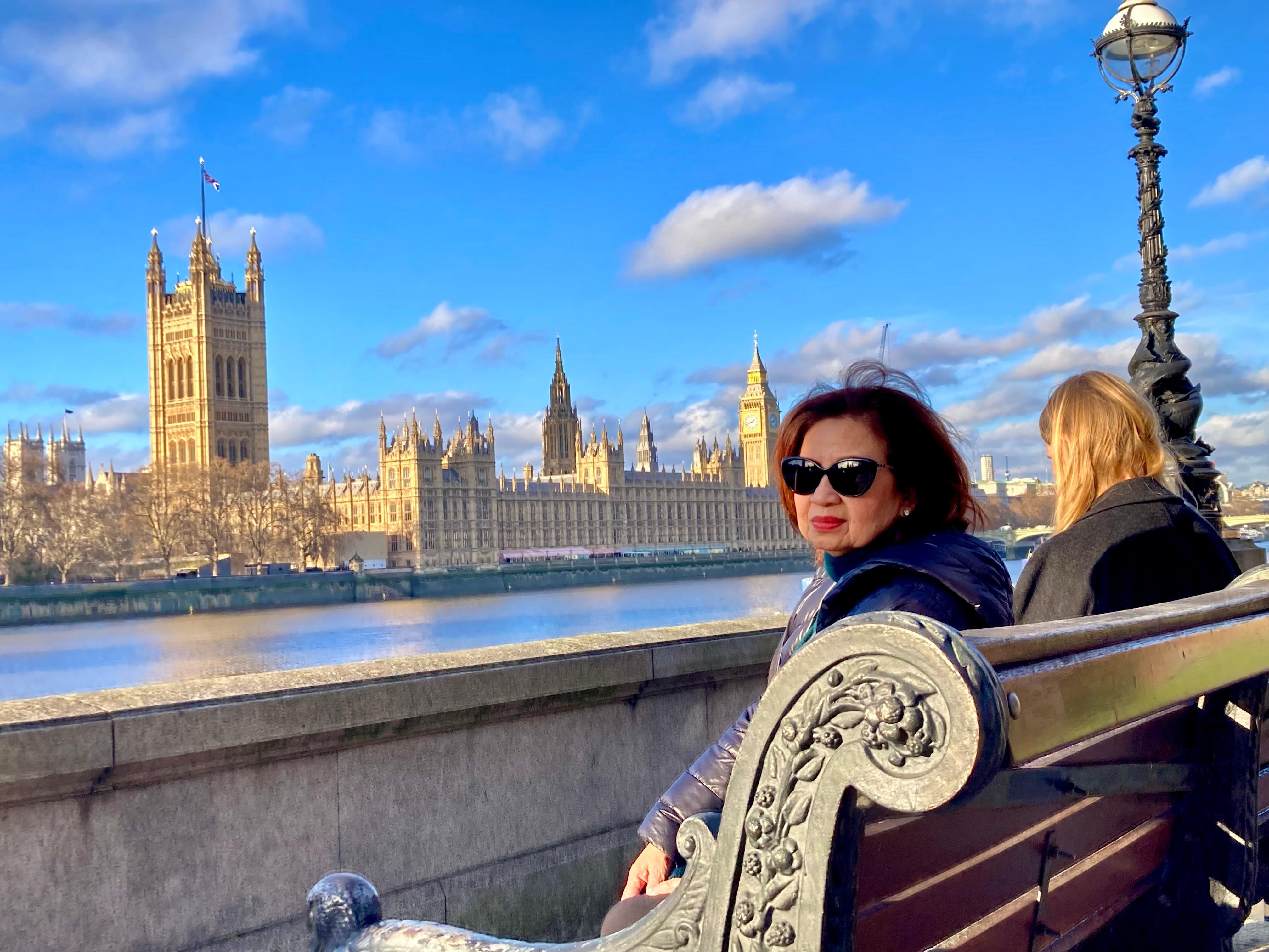 In front of the hotel by the Thames River