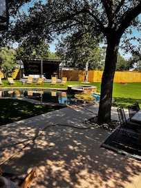 Back yard deck, pool and turf