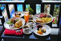 Breakfast at the balcony every day.