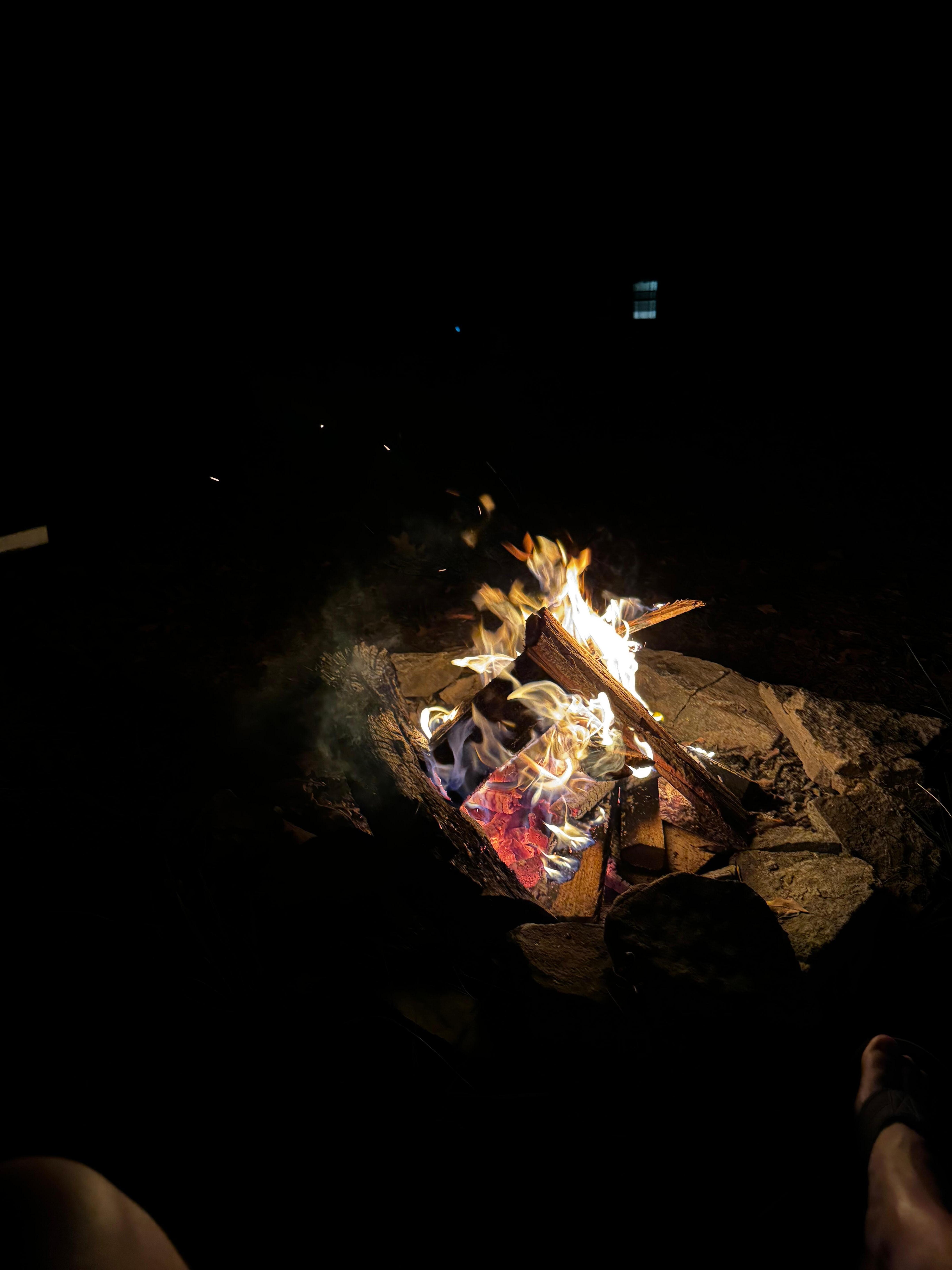 Campfire right outside the camper 