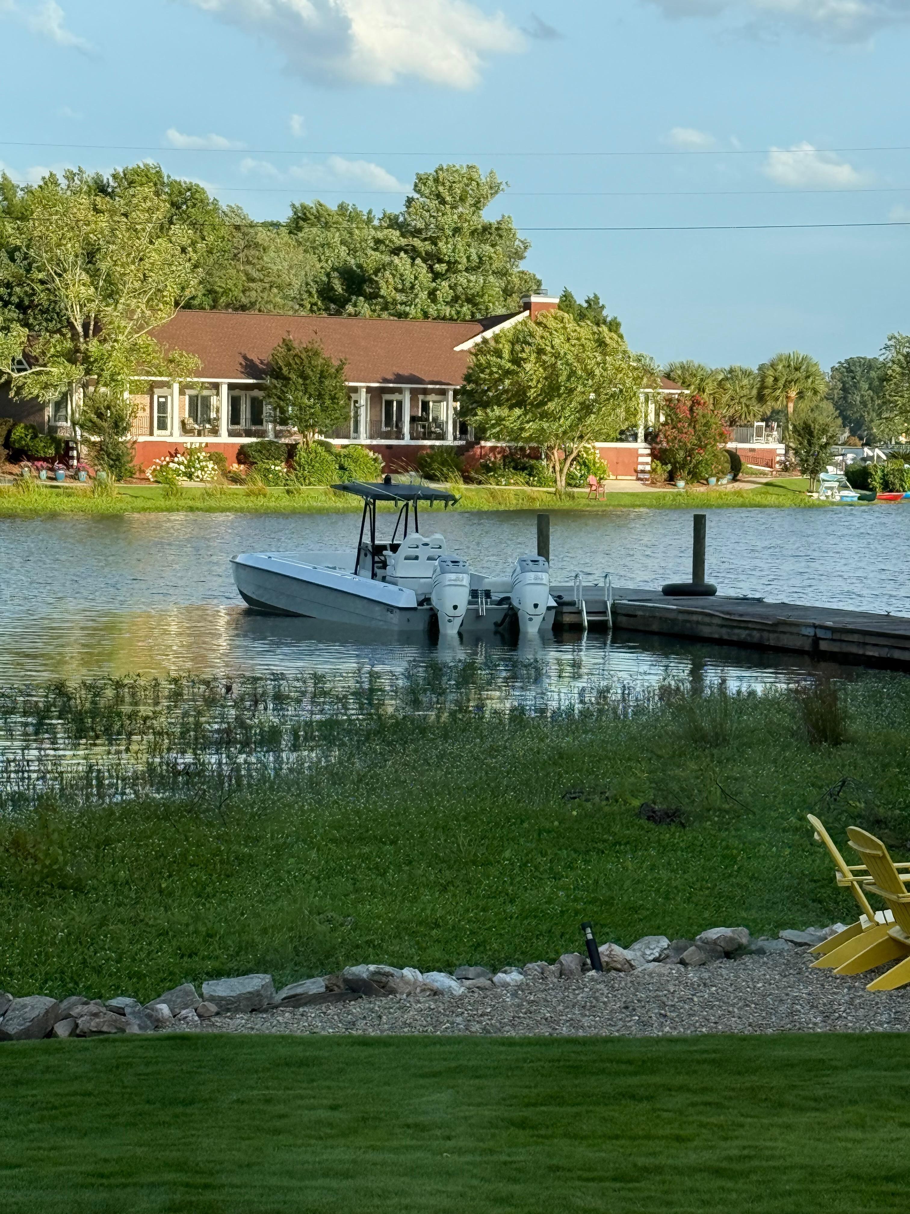 our 30' catamaran parked at the dock