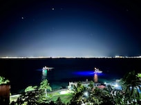 The view from the house of Cancun at night.