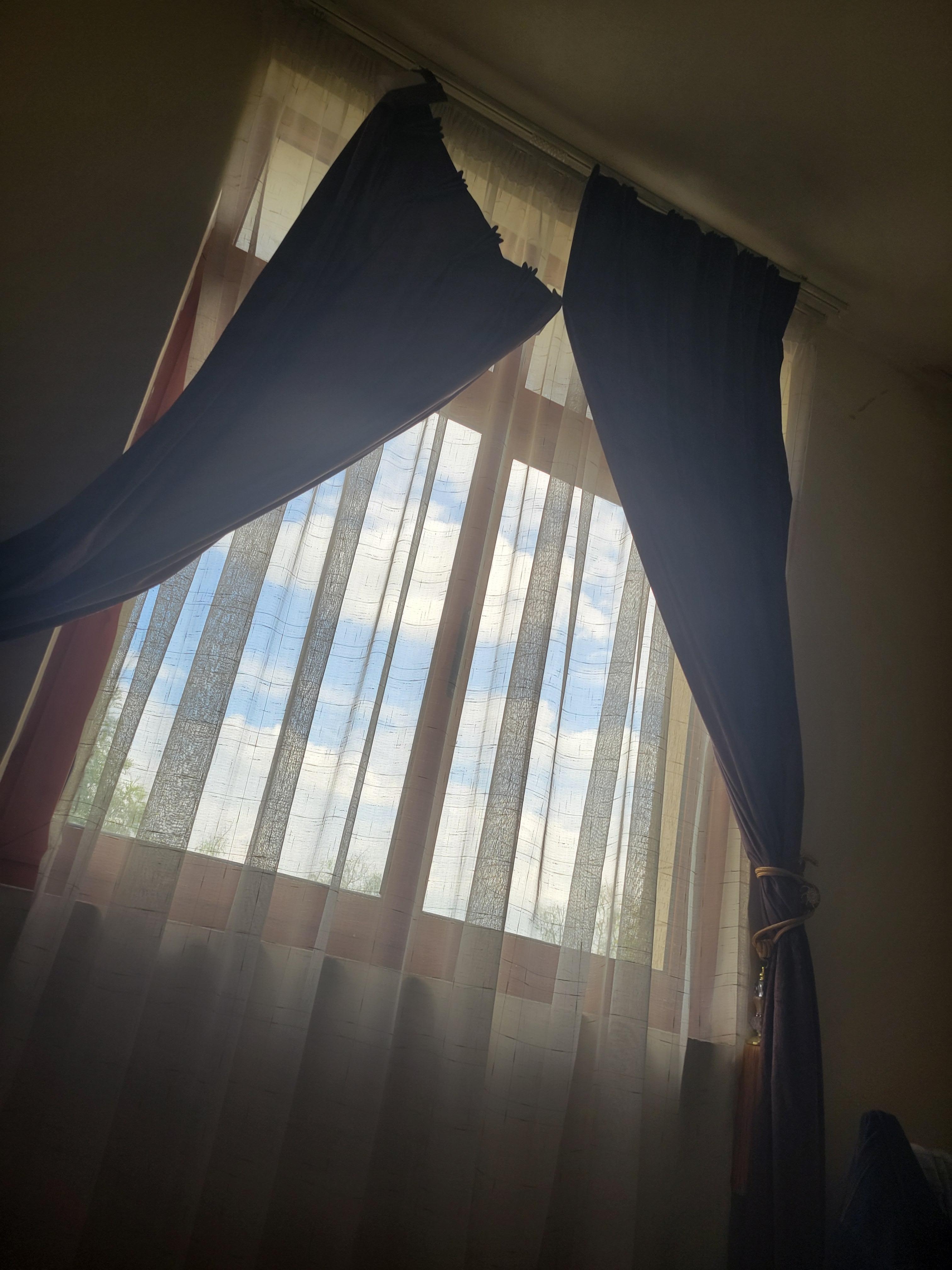 Filty curtain full of dust