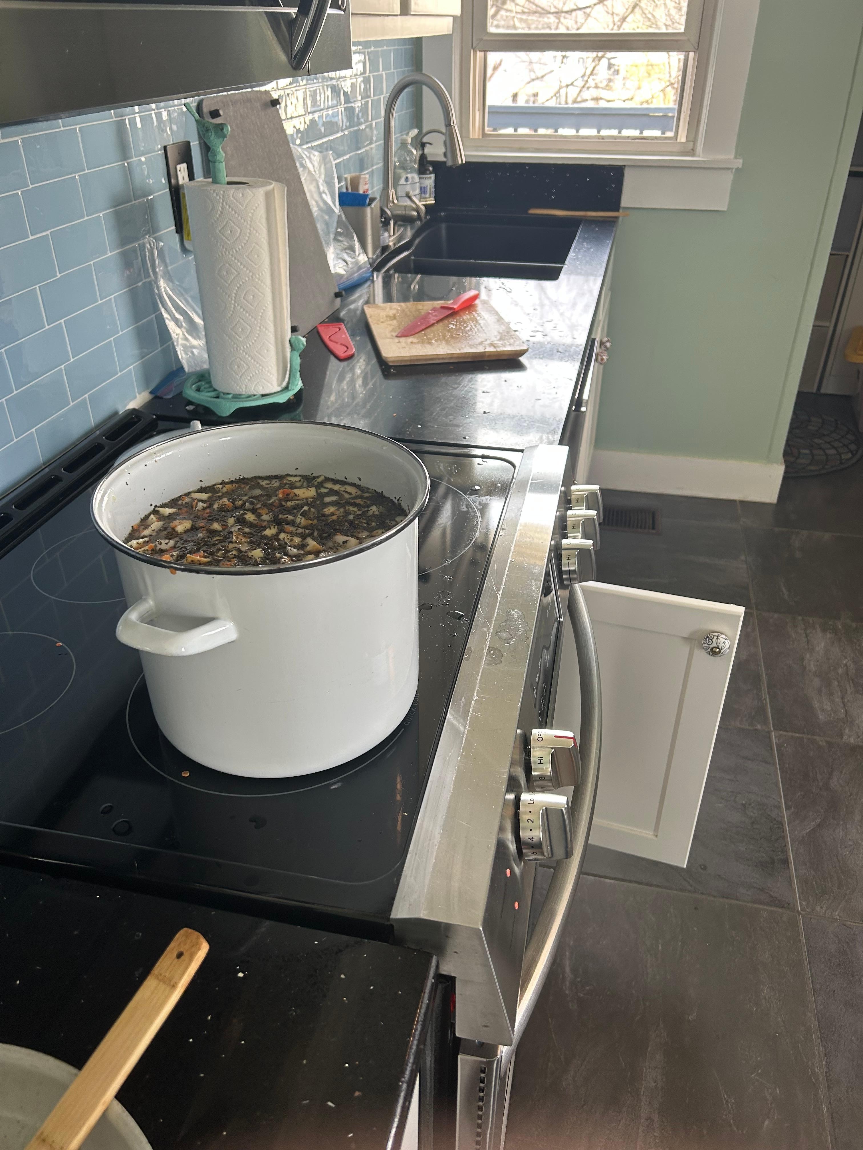 Making a pot of lentil soup.