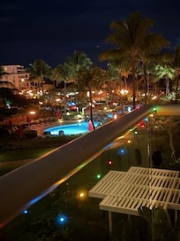 view from lanai night time (we brought Christmas lights)