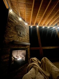 Night view of the outside fireplace!