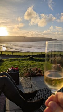 Enjoying the view from the terrace of the cottage