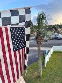 On the balcony looking at the boat launch/lagoon