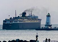 The view from our balcony of the Ludington Ferry heading out on its evening run.