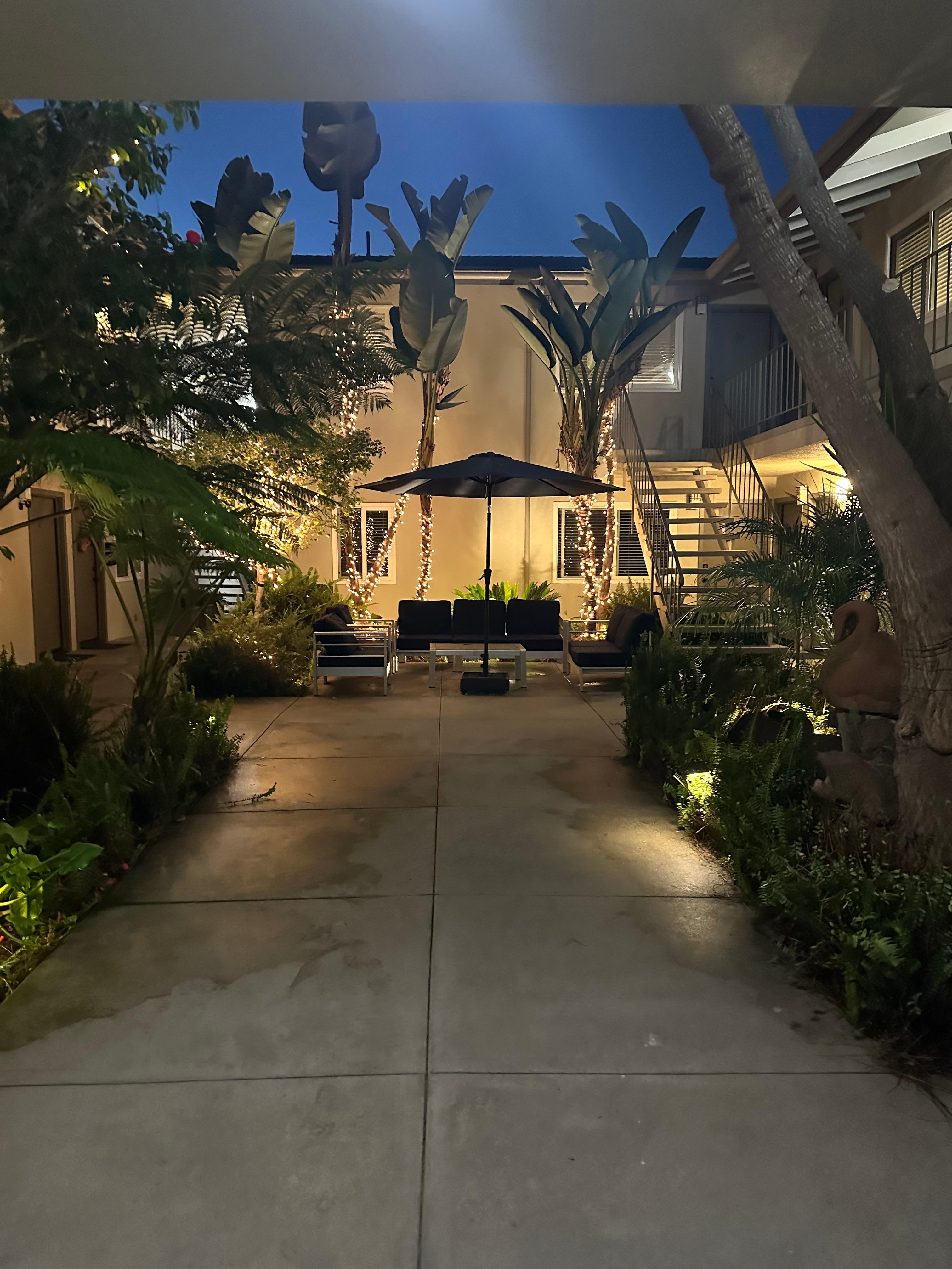 The entry to our stay in the evening