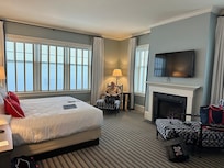 Our King Jr Suite with ocean views and a fireplace.