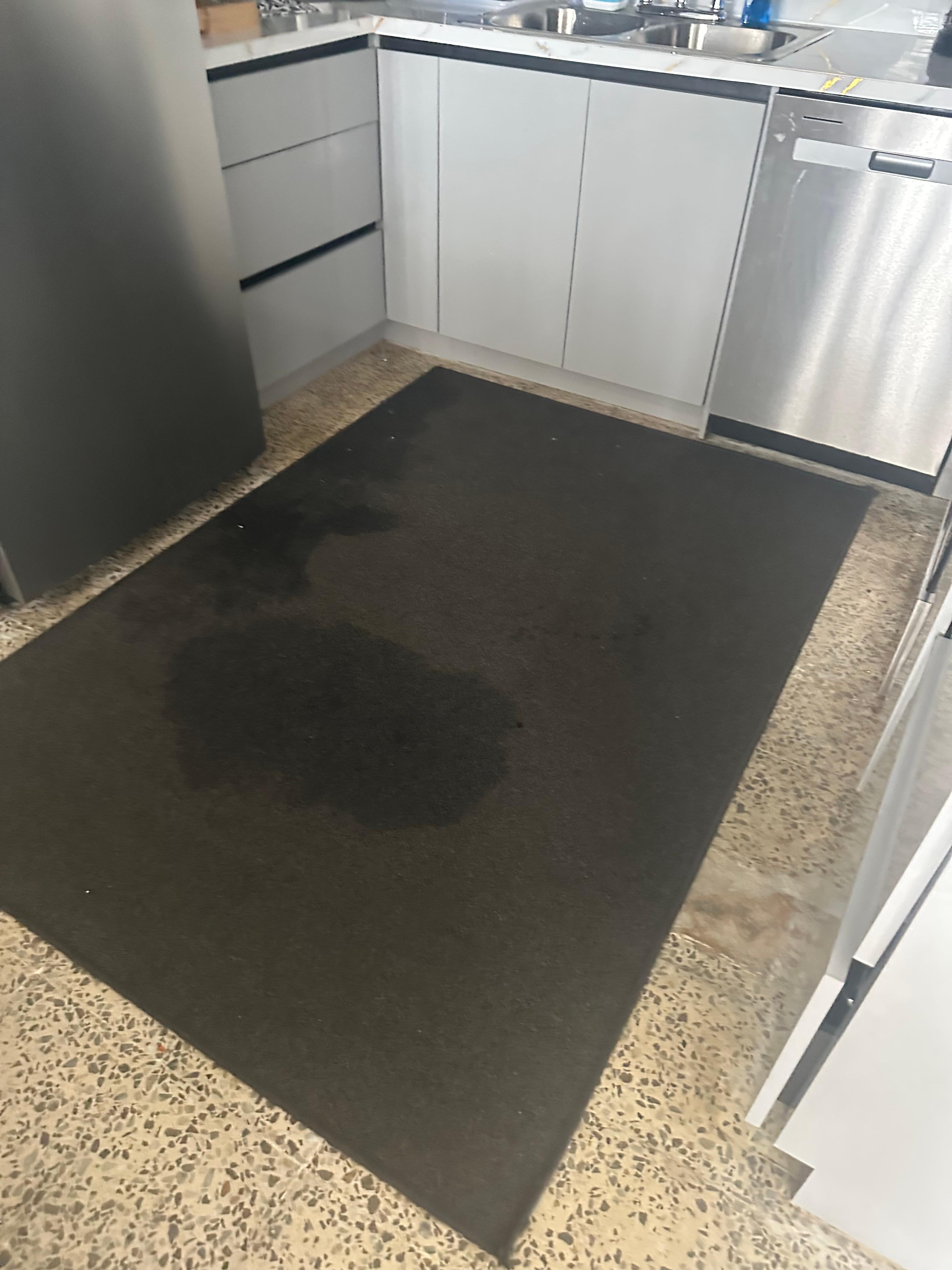 water on floor/rug (slippery)