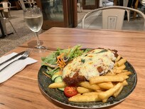 Chicken Parmigiana With Chips And Salad