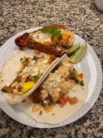 Mingo tacos and the delish lobster we got from Destin Ice Seafood Market. Highly recommended too!