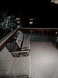 It snowed the night we arrived. This is a picture of the porch.
