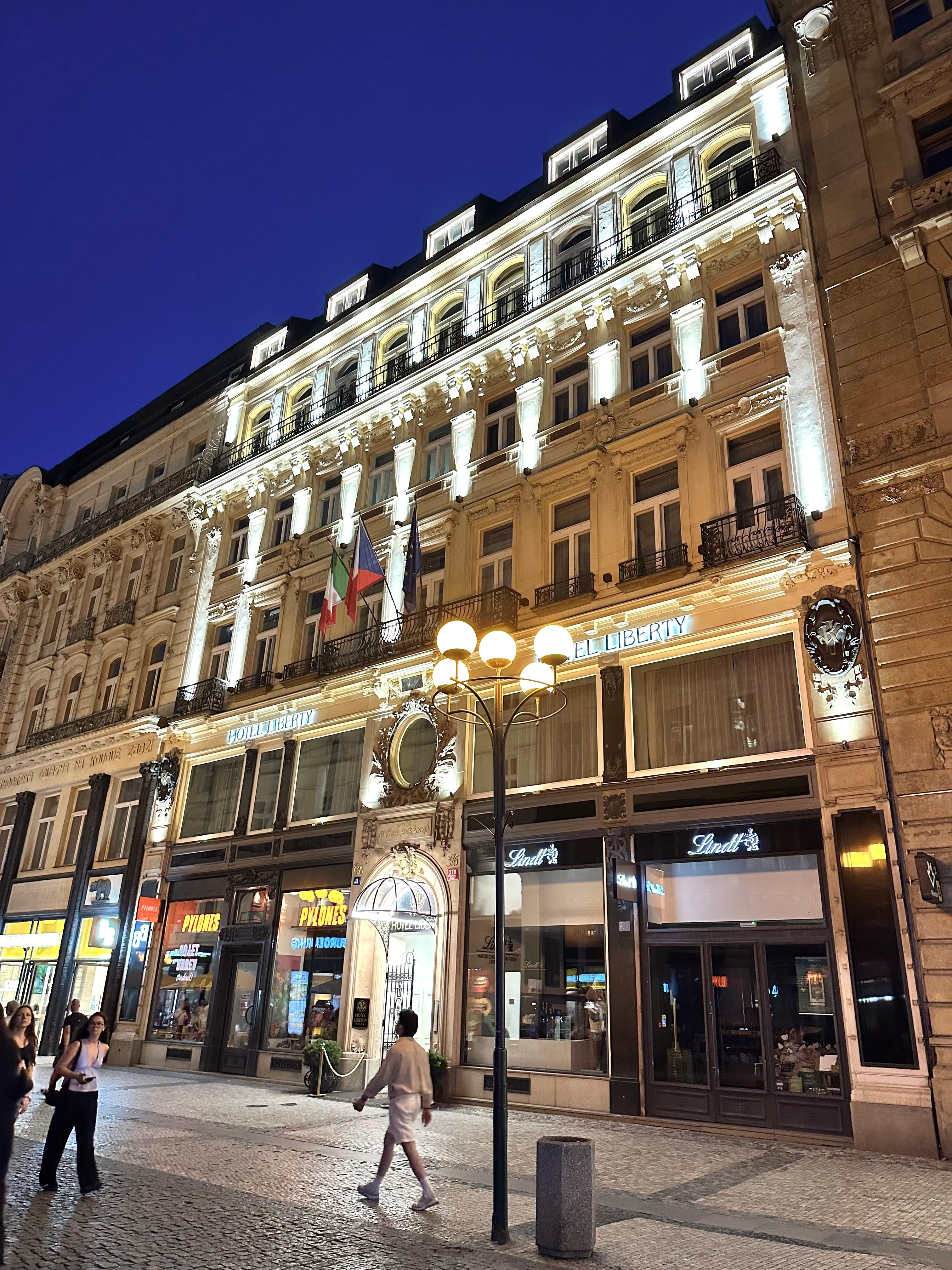 Hotel front at night
