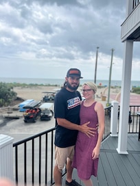 Wrap around porch, beautiful! Beach access is right behind us. You can walk right out the door to the beach.