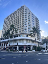 Front corner view of hotel