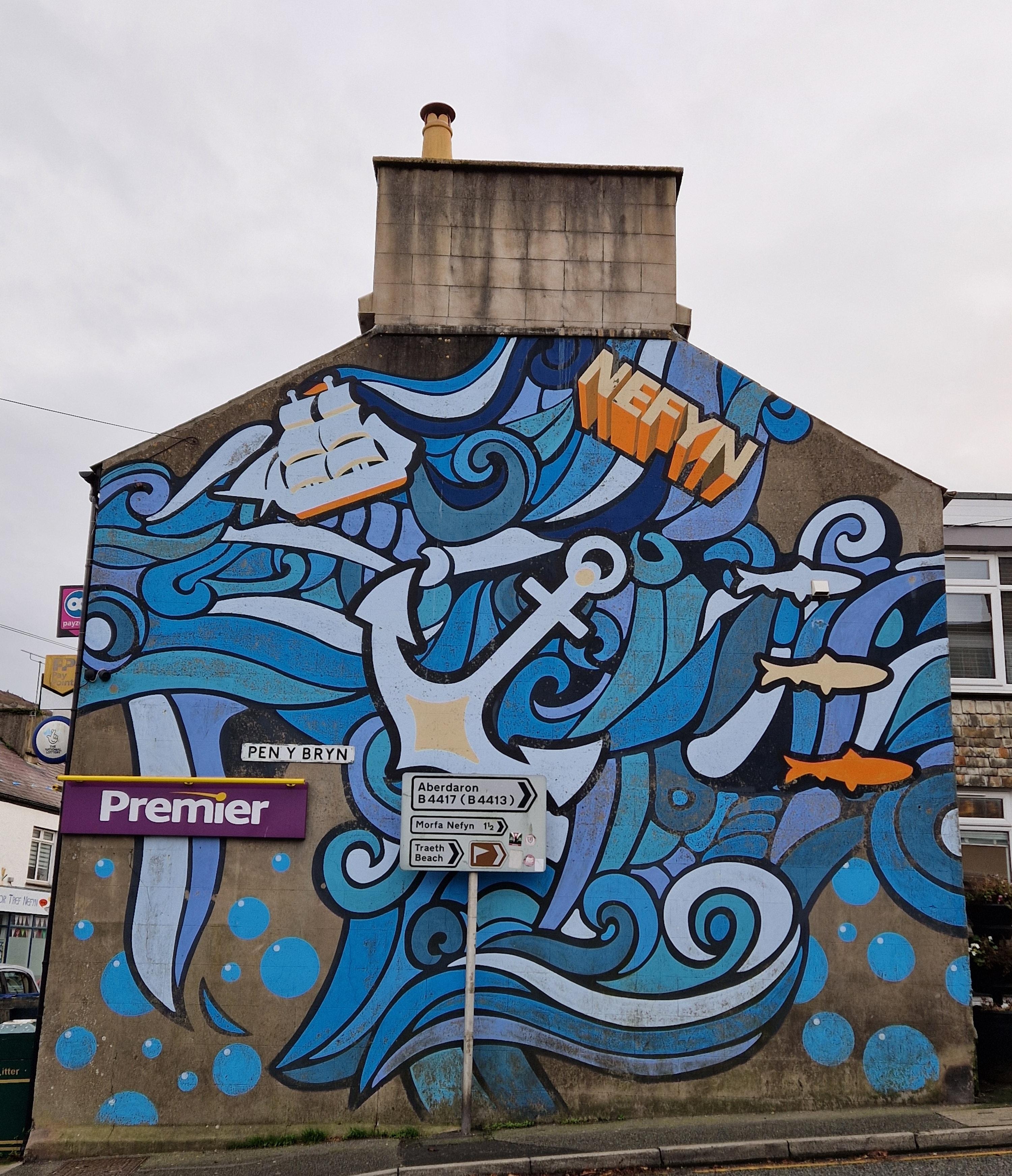 A colourful mural in central Nefyn